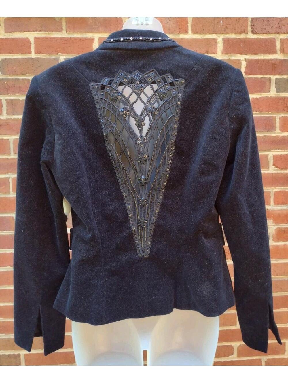NWT Y2K Bisou Bisou Black Glitter Corduroy Beaded Sequin Lace Back Jacket Sz M